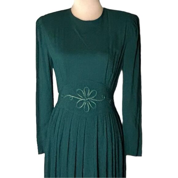 Vintage Early 90s late 80s Green Made in the USA embellished waistband Dress 10 - Picture 2 of 7